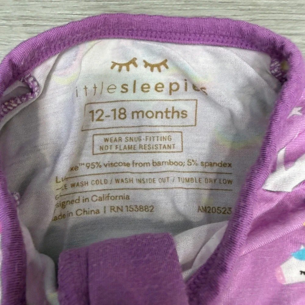 Little Sleepies Unicorn Rainbow Zippy Bamboo Sleeper Purple 12-18 Months